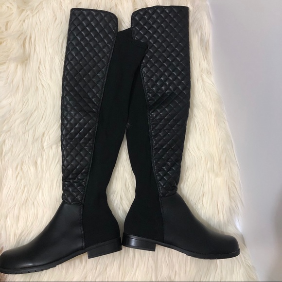 New Bamboo Over Knee Quilted Boot Black size 8 1/2 - Picture 3 of 6